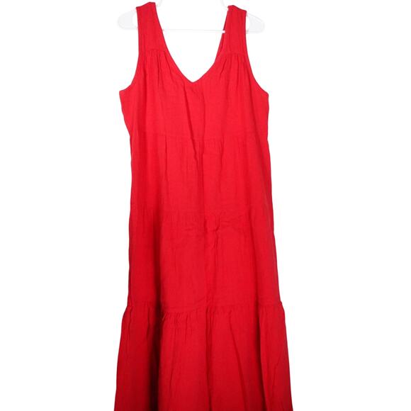 NWOT Quince Wild Cherry Red Organic Cotton Gauze Tiered Maxi Dress Medium 4265-Q - Picture 3 of 11